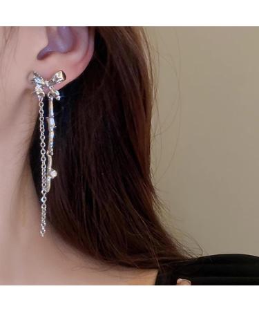 Vintage Bow Crystal Drop Earrings | Silver Dangle & Tassel Earrings for Women - International Shipping Available - Buy Online on GoSupps.com