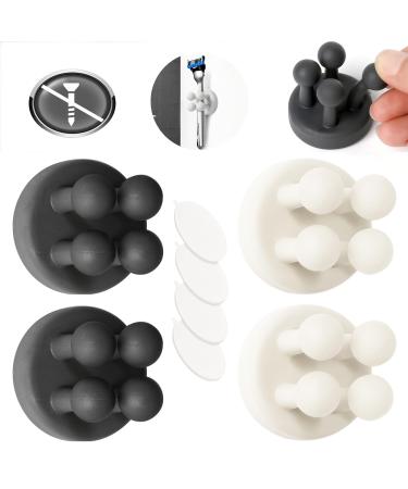 Aot 4 pieces of adhesive hooks wall hook silicone toothbrush holder hook self -adhesive elastic cable holder key hook pen holder razor bracket shower for bathroom kitchen (black + white) 2 black 2 white