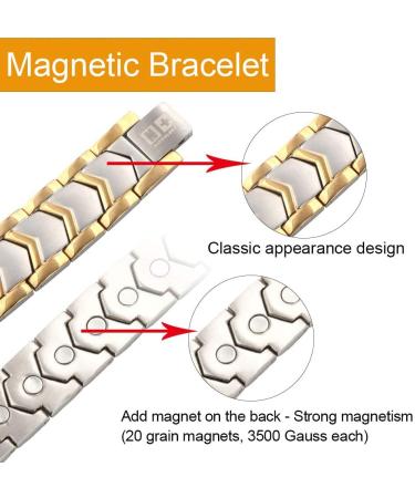 Buy N+Nitrolube Stainless Steel Magnetic Bracelet for Men | Energy Therapy for Arthritis & Carpal Tunnel Relief | 22cm Silver & Gold - Buy Online on GoSupps.com