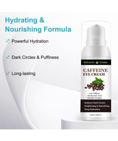Yanxi Biotechnology Caffeine eye cream 5 caffeine hyaluronic acid and peptide complex Natural Cosmo advanced formula against dark circles wrinkles and puffiness 50 ml - Buy Online on GoSupps.com