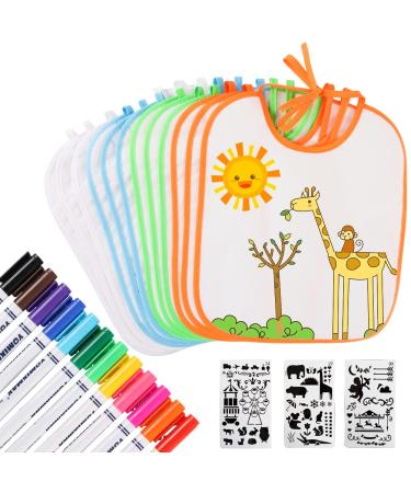 Libbon to paint-12 pieces of white bibs to paint paint 26 x 30 cm of baby rates double-sided babyl spots with 12 textile pencils & 3 paint stencils paint bibs for DIY-Babyparty games - Buy Online on GoSupps.com