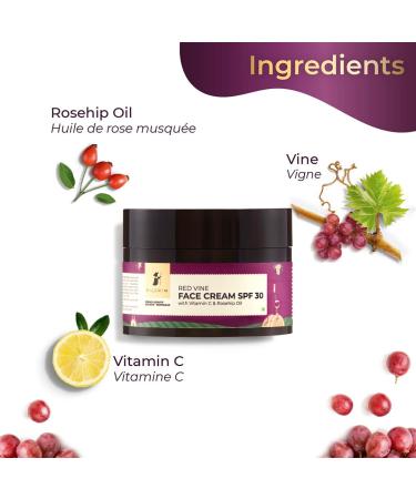 French Red Face Cream with SPF 30 | Anti-Aging Rosehip Oil & Vitamin C | Sun Protection for All Skin Types | 50g - Buy Online on GoSupps.com