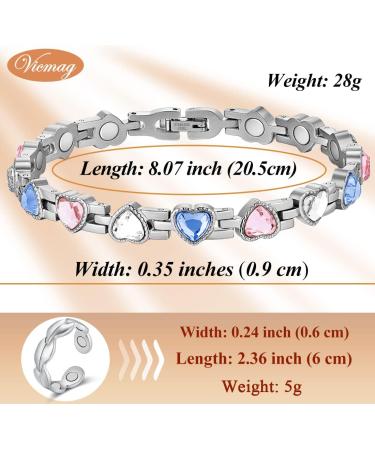 Vicmag Lymphatic Drainage Magnetic Bracelets for Women | Titanium Steel Brazaletes | Adjustable with Removal Tool | 7X Magnetic Ring | Gift Box | Coloured Heart Crystal - Buy Online on GoSupps.com