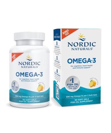 Nordic Naturals Omega-3 Lemon Flavor - 90 Soft Gels - 690 mg Omega-3 - Fish Oil - EPA & DHA - Immune Support Brain & Heart Health Optimal Wellness - Non-GMO - 45 Servings Lemon 90 Count (Pack of 1)