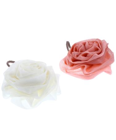 FOMIYES 2 pcs for Loufa Exfoliating Loofahs Mesh Women Cute White Accessories Wash Balls Pouf Men Sponges Bath Cleaning Ball Flower Scrubber Bathroom and Loofahs  Brush Loofa Shower 16x16cm Pink White