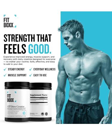 Fit Boxx ATPDrive Micronized Creatine Monohydrate Powder | 5g High Absorption Creatine Supplement for Strength, Muscle Recovery & Focus Unflavored, Vegan, Non-GMO, Gluten-Free, 60 Servings - Buy Online on GoSupps.com
