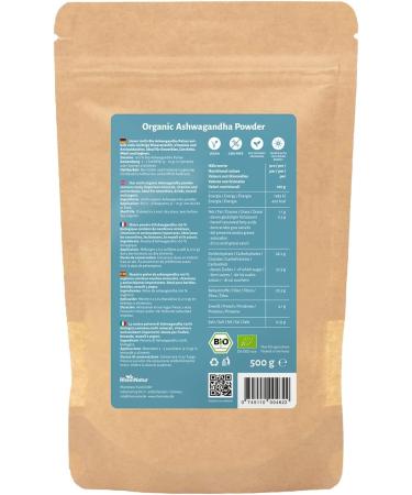 RheinNatur Ashwagandha Bio Poudre 500 g Ashwagandha 100 % bio Id al pour le th Ashwagandha les smoothies et les c r ales Contient des min raux des vitamines et des antioxydants - Buy Online on GoSupps.com