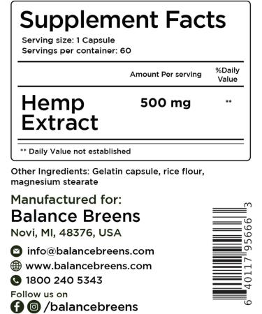 Balancebreens Hemp Extract Capsules 30,000 mg per Bottle - Natural Dietary Supplement Supports Brain Functions, Immune Support - Rich in Omega 3-6-9 Fatty Acids (60 Count (Pack of 1)) - Buy Online on GoSupps.com