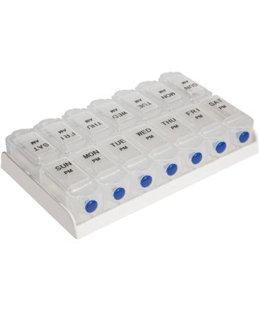 7 Day 14 Compartment AM/PM Pill Box - Easy-Open Push-Button Printed & Braille with Patient Record Cards - International Shipping Available - Buy Online on GoSupps.com