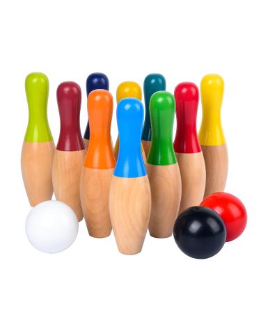 WODI Wood Bowling Backyard Games Wooden Pins Balls,and Mesh Carrying Bag Educational Games Indoor and Outdoor Toys Family Fun for Kids Toddlers and Adults 7.1IN