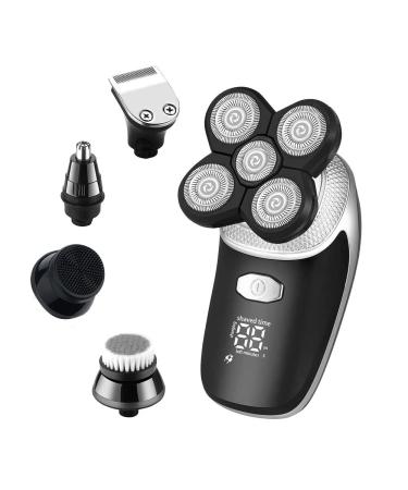 Head Shavers for Bald Men 5 in 1 Razor for Men Electric Shaver Five Floating Heads Hair Clipper Nose Ear Beard Trimmer Facial Cleaning Brush Grooming Kit Onecolor