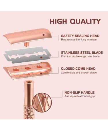 Double Edge Safety Razor for Women | Eco-Friendly Reusable Metal Razor with Silicone Cover & 10 Blades - Perfect for Travel (Rose Gold - Buy Online on GoSupps.com