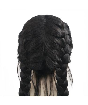 Natural Black Double Braided Lace Front Wigs with Baby Hair Drag Queen & Cosplay Party Wigs for Women | 24-inch Synthetic Hair - Buy Online on GoSupps.com
