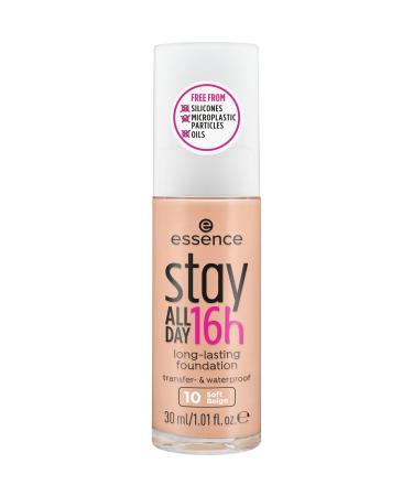 Essence Cosmetics Stay All Day 16h Long-Lasting Foundation make-up wiped waterproof No. 10 soft beige nude long-lasting matt stubborn matt vegan oil-free water-free (30ml) 10 soft beige 30 ml (1 Pack)))