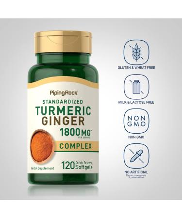 Piping Rock Turmeric and Ginger Supplement 1800mg | 120 Softgel Capsules | with Black Pepper Extract | Herbal Extract Complex | Non-GMO Gluten Free - Buy Online on GoSupps.com