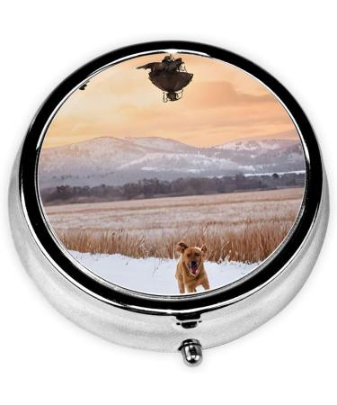 Dog Catching Pheasant Mini Round Pill Box | 3 Compartment Travel Pill Organizer | Portable Medicine Case for Home & Office - Buy Online on GoSupps.com