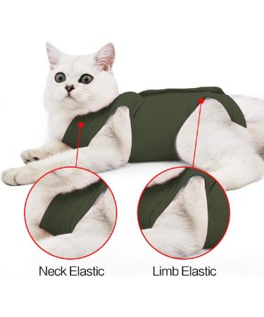 Ouuonno Cat Recovery Suit for Surgery | Abdominal Wounds & Skin Diseases | E-Collar Alternative for Cats & Dogs | Large Army Green - Buy Online on GoSupps.com