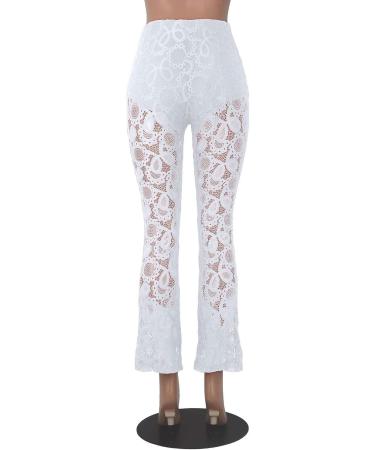 Women's Lace Embroidery Bell Bottom Cropped Pants - White XX-Large - Buy Online on GoSupps.com