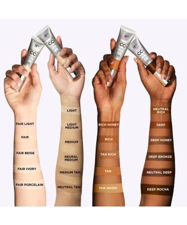IT Cosmetics CC+ Cr me Fond de Teint Haute Couvrance SPF 50 Correcteur de Teint & S rum Anti- ge Formul avec Niacinamide & Acide Hyaluronique Fini Naturel Pour Tous Types de Peau Light Medium 12 ml - Buy Online on GoSupps.com