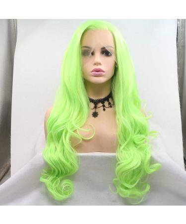 13x2.5 Fluorescent Green Lace Front Wig for Women - Naturally Wavy Heat-Resistant Synthetic Hair (Neon Green 66cm) - Buy Online on GoSupps.com
