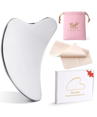 Gua Sha facial tool large Guasha stainless steel Schabemassage tools to reduce face tensions & swelling & lymphatic drainage silver dolphinform