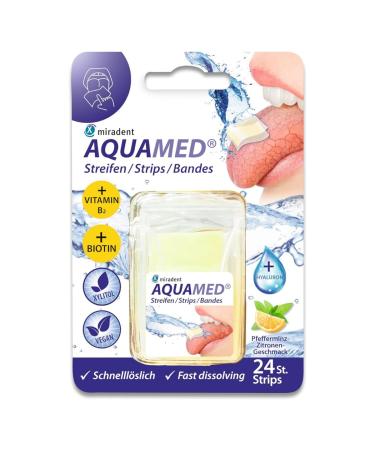 miradent Aquamed Lot de 24 bandes contre la s cheresse buccale | Saveur fra che de menthe poivr e et citron | Sucr es au xylitol | Inhibiteur de plaque dentaire et pr vention des caries