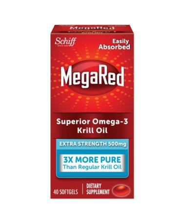 Omega-3 Krill Oil Supplement 500mg - MegaRed Extra Strength Softgels (40 Count In A Box), Krill Oil No Fishy Aftertaste