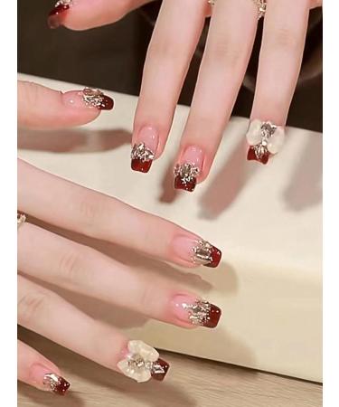 verysparkling 30pcs Butterfly Red Coffin Fake Nail Butterfly Red Press on Nails Butterfly Rhinestone Coffin Nails Luxurious Nails Acrylic Nails Fake Nails For Women Girls - Buy Online on GoSupps.com