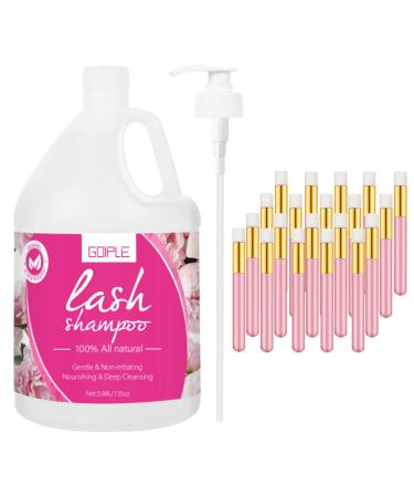 Lash Shampoo for Lash Extensions Eyelash Extension Cleanser, 3.98L Professional Eyelid Foaming Cleanser, Free Non-lrritating Wash for Extensions Lashes with Salon and Home Care, 20 Cleansing Brushes