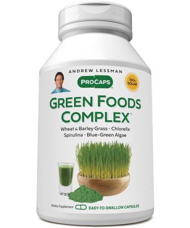 ANDREW LESSMAN Green Foods Complex 30 Capsules  Supplies Building Blocks for Healthy Tissue Growth and Liver Support. 100 mg Each of Barley Grass, Wheat Grass, Blue Green Algae, Chlorella, Spirulina