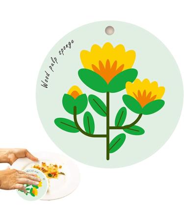 Wood Pulp Sponge Wipe - Flower Pattern Dish Sponges for Washing Dishes Kitchen Sponges Pack Hangable Design for Kitchen Cleaning Tables - Buy Online on GoSupps.com