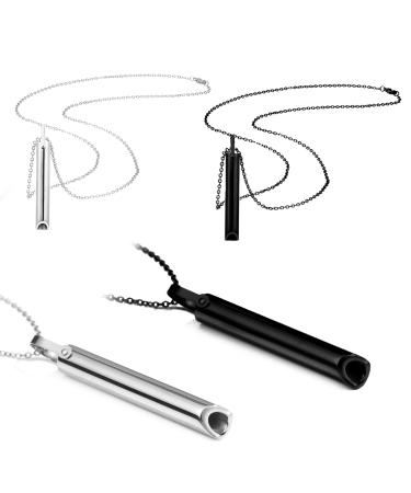 TZQ Force 2 piece of smoking cessation chain necklace against fear breath chain necklace stainless steel stainless steel ovhale for relaxation calming stress reduction smoke cessation (black and silver) steel+black