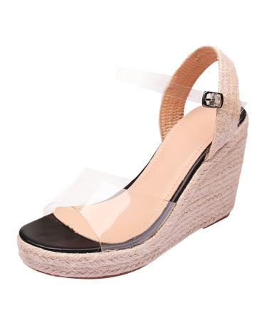 XTZYGLFD Summer Sandals Women Espadrilles Ladies Wedges Sandals Fashion Shoes Outdoor Sandals Black 6.5 UK Narrow
