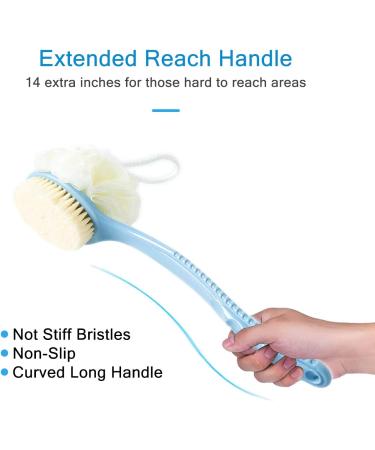 Long Handle Shower Body Brush with Comfy Bristles and Loofah for Skin Exfoliating - Blue - Buy Online on GoSupps.com
