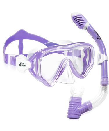 Kids Snorkel Set Dry Top Snorkel Mask Snorkeling Gear for Kids Boys Girls Youth, No Leak Comfy Mouthpiece Anti-Fog 180 Panoramic View Scuba Diving Swim Pool Equipment Snorkel Kit Purple