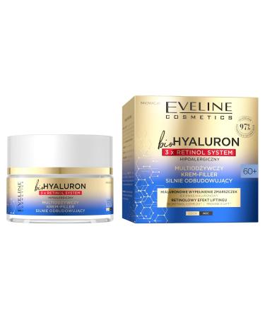EVELINE COSMETICS Biohyaluron 3x Retinol Lifting System Anti Aging Filler Restoring Cream Rejuvenating 60+ PROXINE 3Lift 6in1 Vegan formula 97 natural composition 50 ml