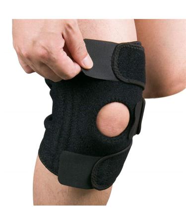 Hually Kniebandage Knee protectors with Velcro fastener and patellar opening - kneecloner for sports and everyday life - knee supports for women and men (black)