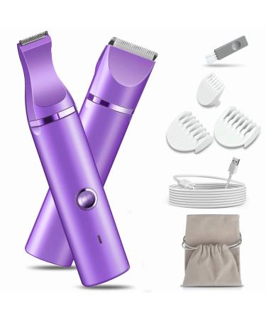 Bikini Trimmer for Women, 2-in-1 Electric Razors for Women, Lady Pubic Hair Trimmer for Bikini Line/Legs/Arms/Armpits, Body Trimmer Safe Hair Removal Groomer Kit, Cordless IPX7 Waterproof Wet/Dry Use