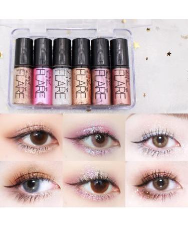 Go Ho 6 Colors Glitter Eyeshadow Makeup Liquid Eyeshadow Glitter Eyeliner Diamond Shine Eye Stick Highly Pigmented Glittery Finish Long-Wearing Shimmer Eye Shadow for Women Set 2