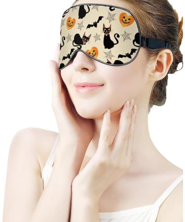 Black Cat and Pumpkin Sleep Mask - Adjustable Strap Eye Cover for Sleeping and Travel - Men and Women - Buy Online on GoSupps.com