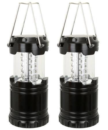Everyday Essentials Ultra Bright LED Collapsible Water Resistant Camping Lantern Flashlights Black 2-Count