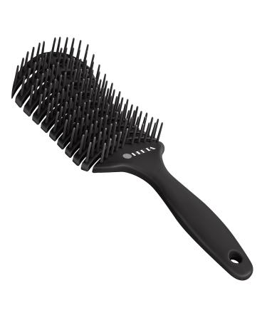 HEETA Curved Vented Styling Hair Brush for Dry Wet Hair, Fast Blow Drying Brush for Women, Men, and Kids Long Thick Thin Curly Tangled Hair, Detangling brush Makes Hair Smooth reduces Frizzy (Black)