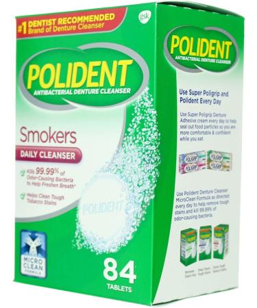 Polident Smokers Antibacterial Denture Cleanser 84 ea (Pack of 3) - Buy Online on GoSupps.com