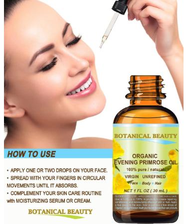 Certified Organic Evening Primrose Oil - 100% Pure, Cold Pressed, Rich in Antioxidants for Skin and Hair - 1 Fl.oz - Botanical Beauty - Buy Online on GoSupps.com