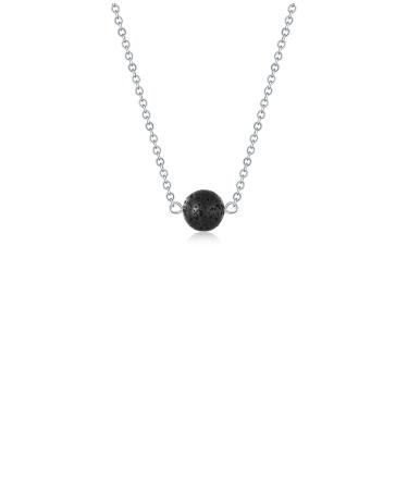 Lava Stone Bead Essential Oil Diffuser Necklace Lava Ball Essential Pendant Aromatherapy Jewelry with 16.5 inches O Chain Silver