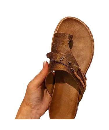 BIAJIAZHUA Women Foot Correction Beach Sandal Retro Comfortable Big Toes Hallux Valgus Flip Flops Ladies Summer Leisure Flat Slippers for Bunion Corrector Plantar Fasciitis (Color : Brown Size : 8) 8 Brown