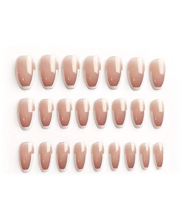 24PCS Shiny Medium Ballerina Press-On Nails - Full Cover French Nail Art for Women & Girls | Stylish White Edge Design - Buy Online on GoSupps.com