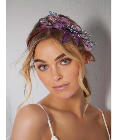 IYOU Copper Wire Wedding Headband Purple Flower Bridal Hair Bands Crystal Headpiece Prom Bridesmaid Bride Hair Accessories for Women - Buy Online on GoSupps.com