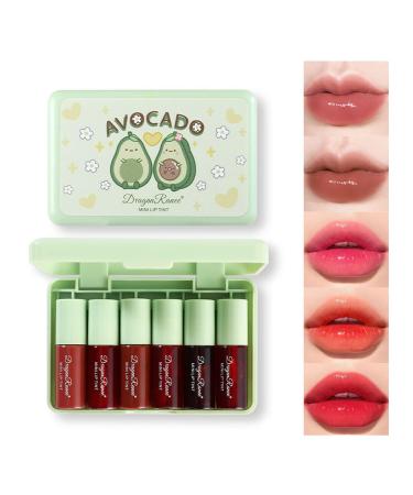 6 Colors Lip Tint Stain Set Korean Velvet Water Lip Tint Natural Lip and Cheek Tint Long lasting Non-Stick Cup Waterproof Lip Tint Makeup Avocado