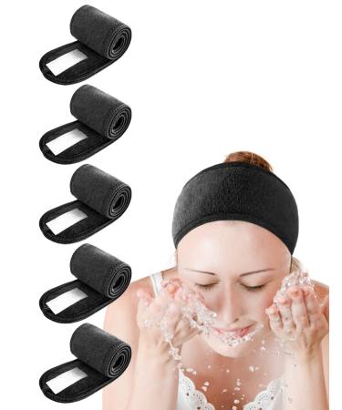 Spa Headband Hair Wrap Pack of 5 All Black EUICAE Sweat Headband Head Wrap Hair Towel Wrap Non-slip Stretchable Washable Makeup Headband for Face Wash Facial Treatment Sport Fits Black 5pcs